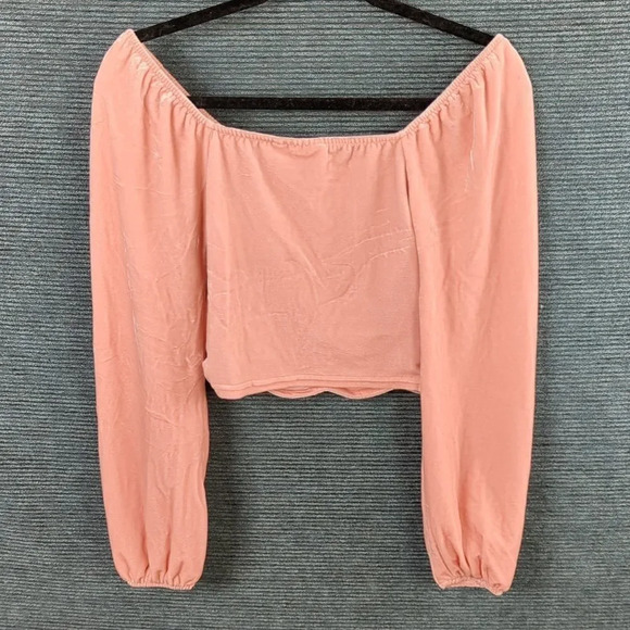 Barbie Pink Velvet Long Sleeve Ruched Crop Top, Square Neckline Juniors - Picture 10 of 13